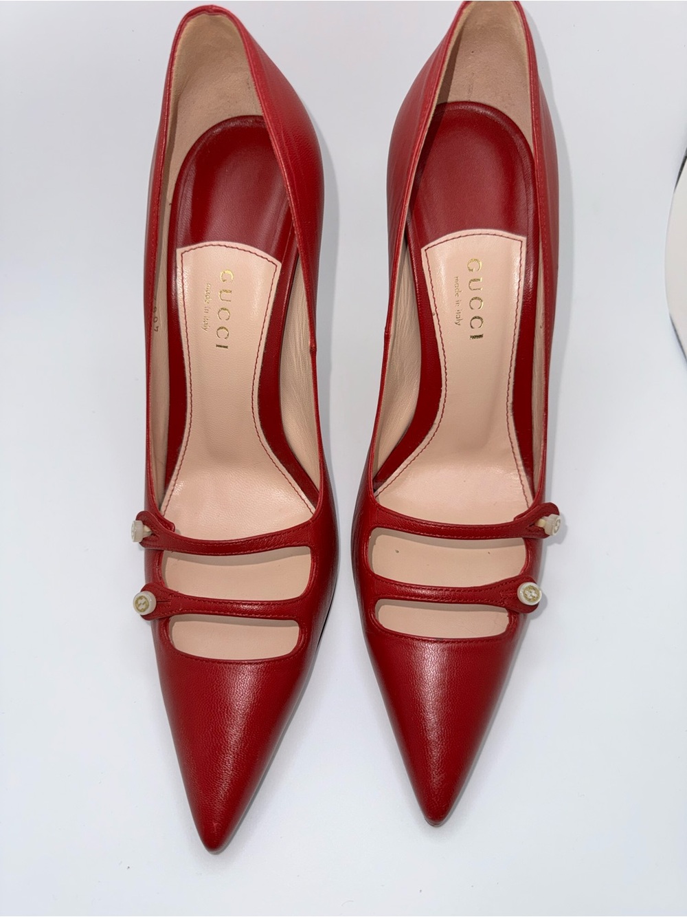 Gucci Malaga Kid Leather Double Strap Pumps Heels Red 39.5 - Picture 13 of 13